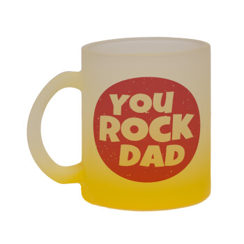 YOU ROCK DAD, Κούπα γυάλινη δίχρωμη με βάση το κίτρινο ματ, 330ml