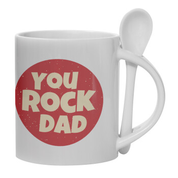 YOU ROCK DAD, Ceramic coffee mug with Spoon, 330ml (1pcs)