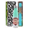 Easter Set, Metallic green/white thermos (Stainless steel), double-walled, 500ml & scented flat Easter candle (30cm) (TURQUOISE)