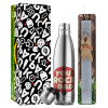 Easter Set, metallic stainless thermos flask (500ml) & scented flat Easter candle (30cm) (GRAY)