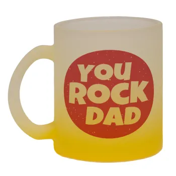 YOU ROCK DAD, Κούπα γυάλινη δίχρωμη με βάση το κίτρινο ματ, 330ml