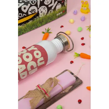 YOU ROCK DAD, Πασχαλινή Λαμπάδα με παγούρι μεταλλικό (620ml, stainless steel) & κερί αρωματικό πλακέ (30cm) (ΡΟΖ)