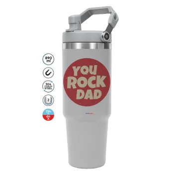 YOU ROCK DAD, GREY color, 890ml (30oz) stainless Steel Tumbler with Handle