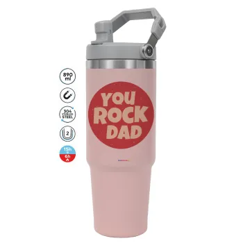 YOU ROCK DAD, Pink color, 890ml (30oz) stainless Steel Tumbler with Handle