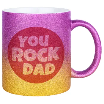 YOU ROCK DAD, Κούπα Χρυσή/Ροζ Glitter, κεραμική, 330ml