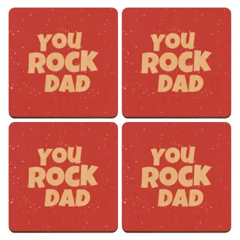 YOU ROCK DAD, ΣΕΤ x4 Σουβέρ ξύλινα τετράγωνα plywood (9cm)