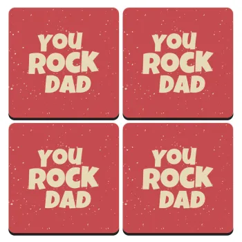 YOU ROCK DAD, ΣΕΤ 4 Σουβέρ ξύλινα τετράγωνα (9cm)