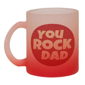 YOU ROCK DAD, Κούπα γυάλινη δίχρωμη με βάση το κόκκινο ματ, 330ml
