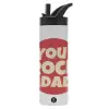 Metallic thermos bottle with straw & handle, stainless steel (Stainless steel 304), double-walled, 600ml.