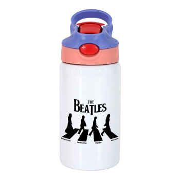 The Beatles, Abbey Road, Children's hot water bottle, stainless steel, with safety straw, pink/purple (350ml)