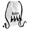 The Beatles, Abbey Road, Τσάντα πλάτης πουγκί GYMBAG λευκή, με τσέπη (40x48cm) & χονδρά κορδόνια