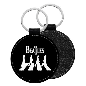 The Beatles, Abbey Road, Μπρελόκ Δερματίνη, στρογγυλό ΜΑΥΡΟ (5cm)