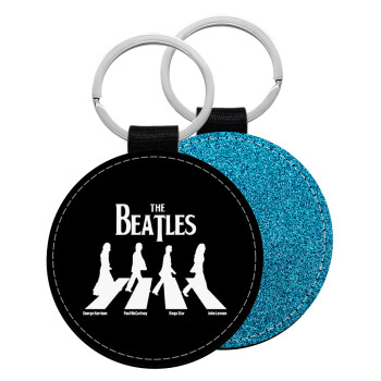 The Beatles, Abbey Road, Μπρελόκ Δερματίνη, στρογγυλό ΜΠΛΕ (5cm)