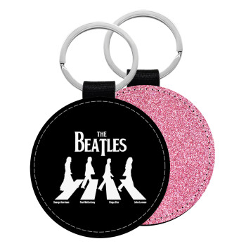 The Beatles, Abbey Road, Μπρελόκ Δερματίνη, στρογγυλό ΡΟΖ (5cm)