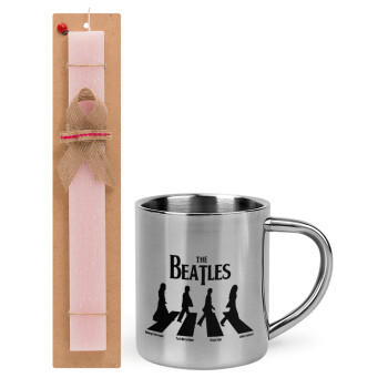 The Beatles, Abbey Road, Πασχαλινό Σετ, μεταλλική κούπα θερμό (300ml) & πασχαλινή λαμπάδα αρωματική πλακέ (30cm) (ΡΟΖ)