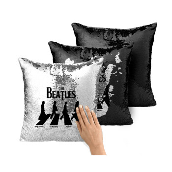 The Beatles, Abbey Road, Μαξιλάρι καναπέ Μαγικό Μαύρο με πούλιες 40x40cm περιέχεται το γέμισμα