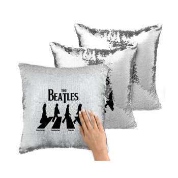 The Beatles, Abbey Road, Μαξιλάρι καναπέ Μαγικό Ασημένιο με πούλιες 40x40cm περιέχεται το γέμισμα