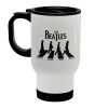 The Beatles, Abbey Road, Κούπα ταξιδιού ανοξείδωτη με καπάκι, διπλού τοιχώματος (θερμό) λευκή 450ml