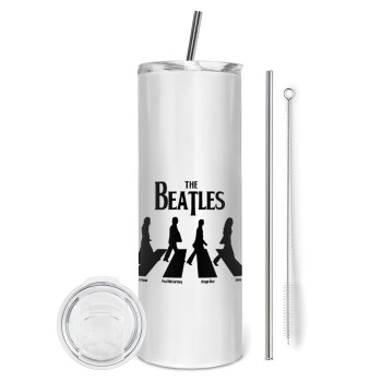 The Beatles, Abbey Road, Eco friendly ποτήρι θερμό (tumbler) από ανοξείδωτο ατσάλι 600ml, με μεταλλικό καλαμάκι & βούρτσα καθαρισμού