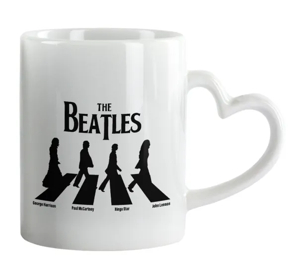 The Beatles — Κούπα καρδιά χερούλι λευκή, κεραμική, 330ml