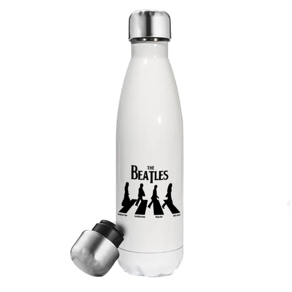 The Beatles — Μεταλλικό παγούρι θερμός Λευκό (Stainless steel), διπλού τοιχώματος, 500ml