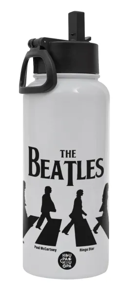 The Beatles — Μεταλλικό παγούρι θερμός Λευκό με καλαμάκι και χερούλι (Stainless steel), διπλού τοιχώματος, 950ml
