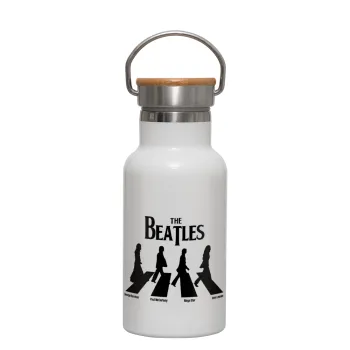 The Beatles, Abbey Road, Metallic thermos (Stainless steel) White with wooden lid (bamboo), double-walled, 350ml