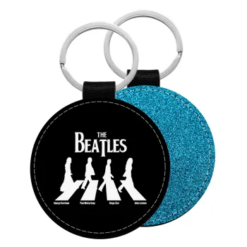 The Beatles, Abbey Road, Μπρελόκ Δερματίνη, στρογγυλό ΜΠΛΕ (5cm)