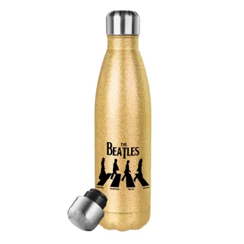 The Beatles, Abbey Road, Glitter gold stainless steel thermos bottle, double-walled, 500ml
