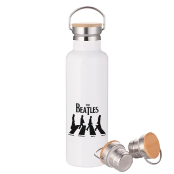 The Beatles, Abbey Road, Stainless steel White with wooden lid (bamboo), double wall, 750ml