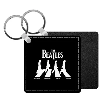 The Beatles, Abbey Road, Μπρελόκ Δερματίνη, τετράγωνο ΜΑΥΡΟ (5x5cm)