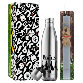 The Beatles, Abbey Road, Easter Set, metallic stainless thermos flask (500ml) & scented flat Easter candle (30cm) (GRAY)