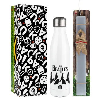 The Beatles, Abbey Road, Πασχαλινή Λαμπάδα με μεταλλικό παγούρι θερμός λευκός (500ml) & λαμπάδα αρωματική πλακέ (30cm) (ΓΚΡΙ)