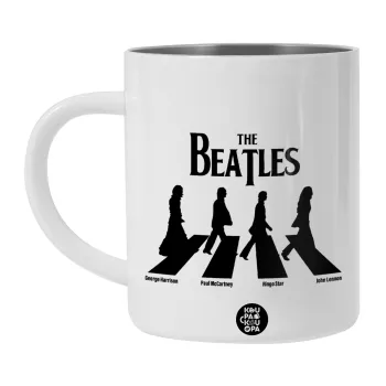 The Beatles, Abbey Road, Λευκή Ανοξείδωτη Μεταλλική Κούπα 450ml - Διπλού Τοιχώματος 