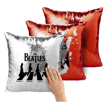 The Beatles, Abbey Road, Μαξιλάρι καναπέ Μαγικό Κόκκινο με πούλιες 40x40cm περιέχεται το γέμισμα
