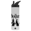 Metallic thermos bottle with straw & handle, stainless steel (Stainless steel 304), double-walled, 600ml.