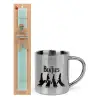 Easter Set, metallic thermal cup (300ml) & aromatic flat Easter candle (30cm) (TURQUOISE)