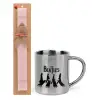 Easter Set, metallic thermal cup (300ml) & aromatic flat Easter candle (30cm) (PINK)