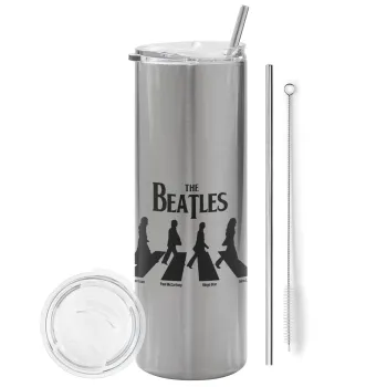 The Beatles, Abbey Road, Tumbler stainless steel Silver 600ml, with metal straw & cleaning brush