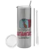 Tumbler stainless steel Silver 600ml, with metal straw & cleaning brush