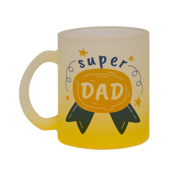 Μπαμπά είσαι για μετάλλιο, Κούπα γυάλινη δίχρωμη με βάση το κίτρινο ματ, 330ml