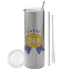Tumbler stainless steel Silver 600ml, with metal straw & cleaning brush