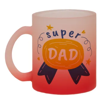 Μπαμπά είσαι για μετάλλιο, Κούπα γυάλινη δίχρωμη με βάση το κόκκινο ματ, 330ml