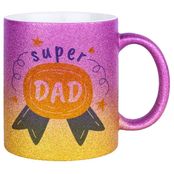 Μπαμπά είσαι για μετάλλιο, Κούπα Χρυσή/Ροζ Glitter, κεραμική, 330ml