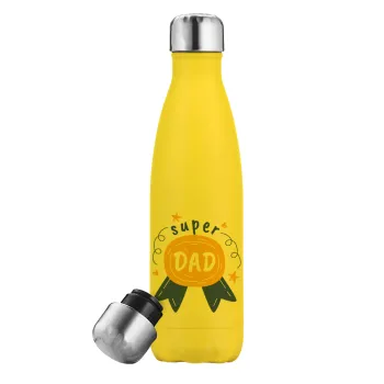 Μπαμπά είσαι για μετάλλιο, Yellow Stainless Steel Metallic Thermos, double-walled, 500ml