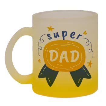 Μπαμπά είσαι για μετάλλιο, Κούπα γυάλινη δίχρωμη με βάση το κίτρινο ματ, 330ml