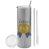 Tumbler stainless steel Silver 600ml, with metal straw & cleaning brush