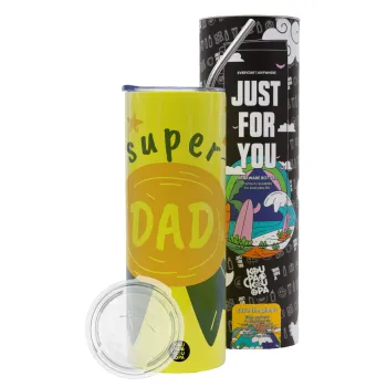 Μπαμπά είσαι για μετάλλιο, Neon Yellow Travel Tumbler θερμό, μεταλλικό καλαμάκι(Ανωξείδωτο 304 Food grade, BPA free, 600ml)