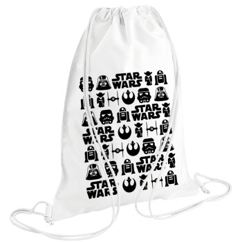 Star Wars Pattern, Τσάντα πλάτης πουγκί GYMBAG λευκή (28x40cm)