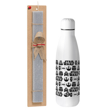 Star Wars Pattern, Easter Set, metallic stainless thermos bottle (500ml) & scented flat Easter candle (30cm) (GRAY)